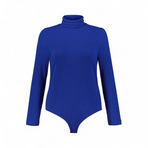 Ulla Popken Rib Knit Stretch Turtleneck Bodysuit, Split Size 20/22 Royal Blue - Picture 15 of 16